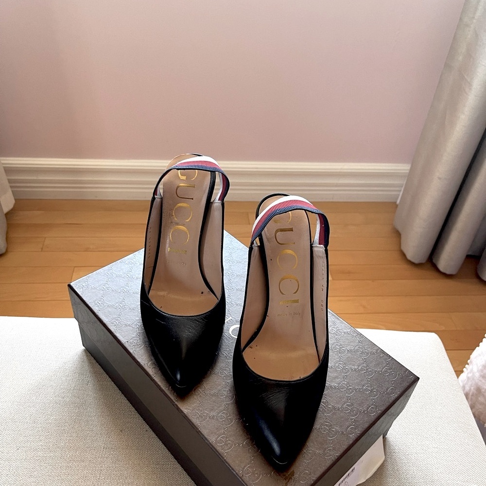 Gucci Sylvie sling back black pumps